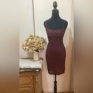 MNG Burgundy Slip Mini Dress Spaghetti Strap​
